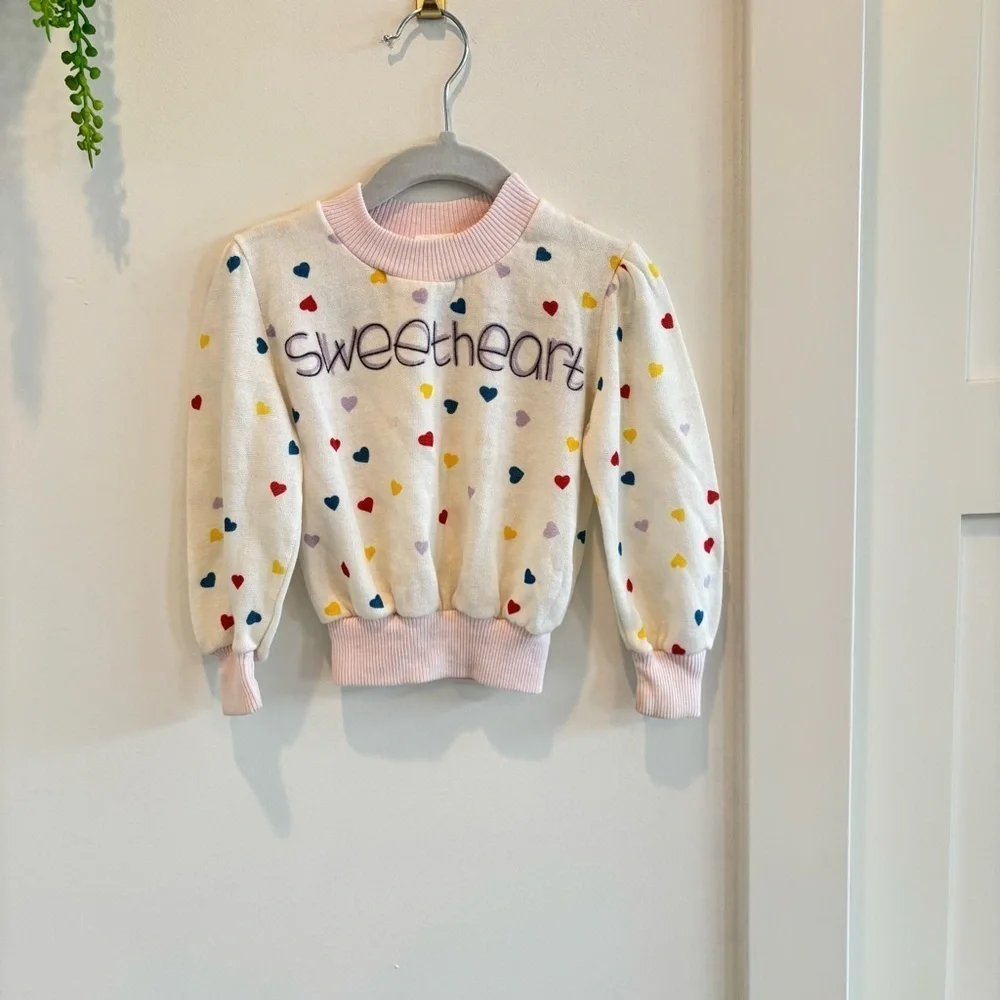 Vintage 80's 90's Childs Sweetheart Knit Long Sleeve Sweater Rainbow Hearts 12 m